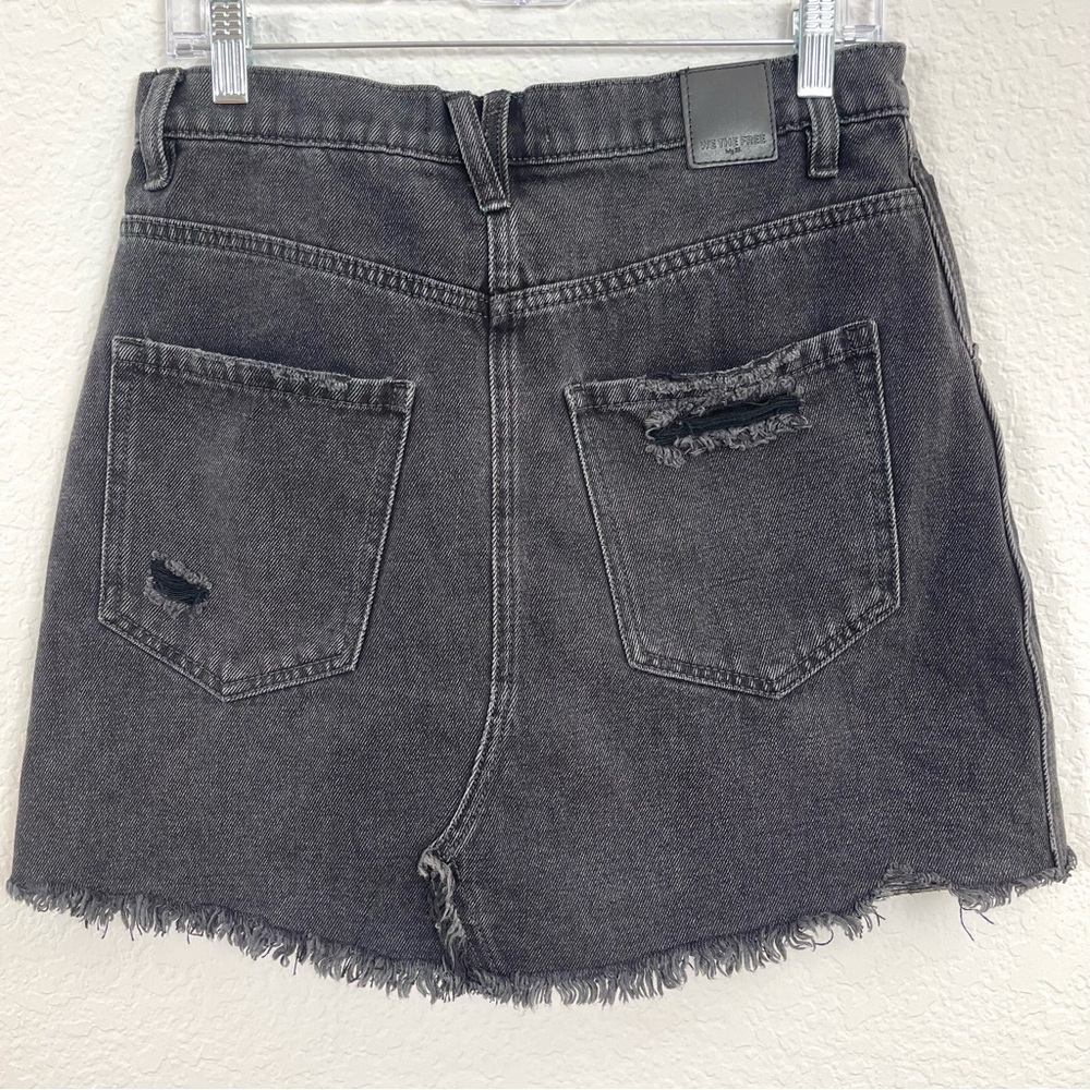 Free People We the Free Black Denim Skirt Raw Hem Button Fly Size 30 - Picture 4 of 12